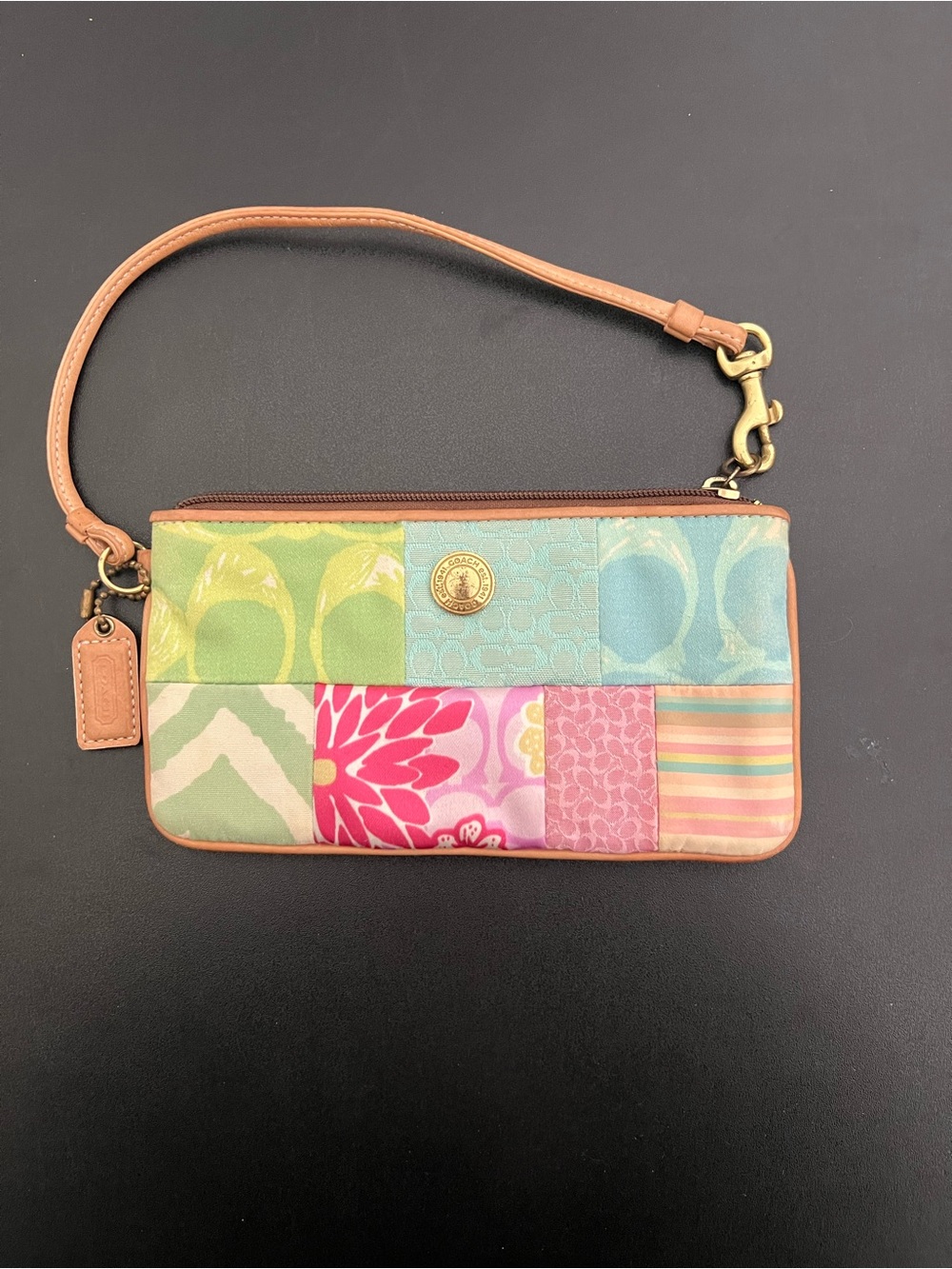 Coach Patchwork Signature Wristlet — Pink, Green & Blue